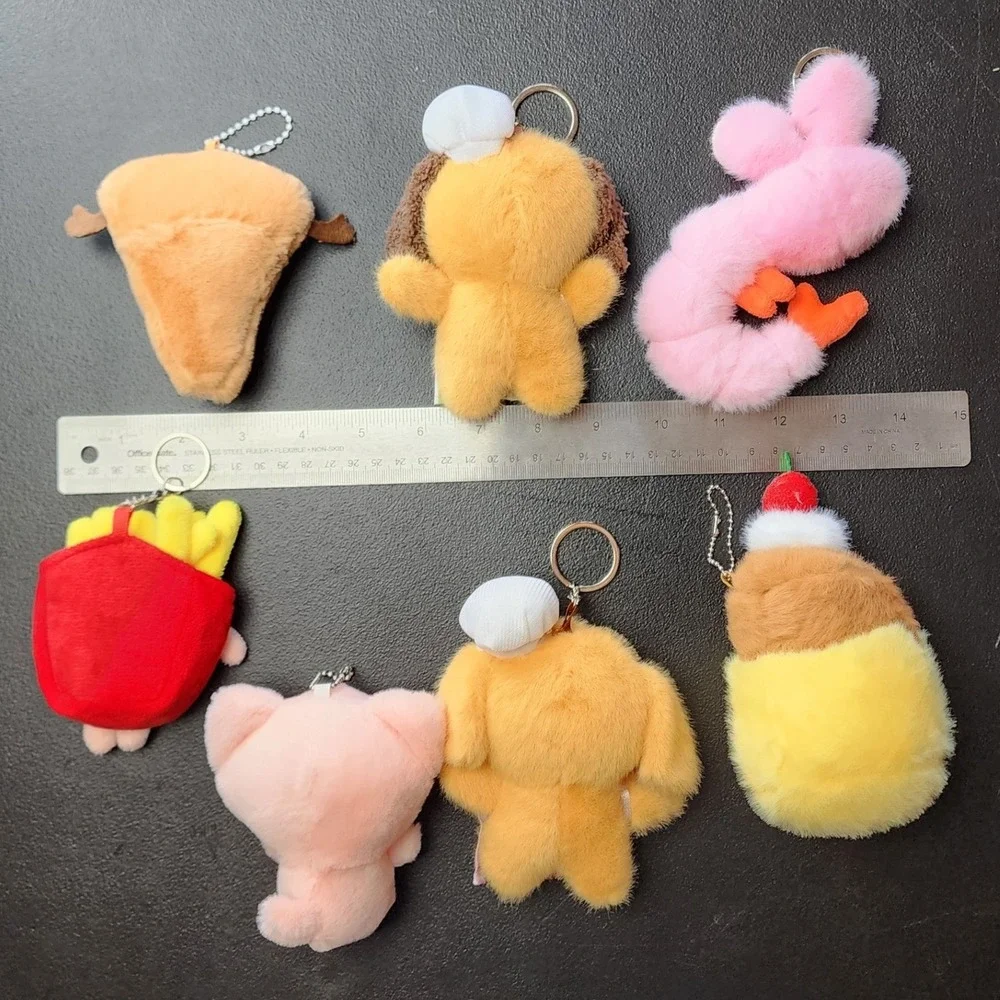 Unbranded Small Multicolor Food Animal Plush Keychain Set Kawaii Bag Charm 7pc